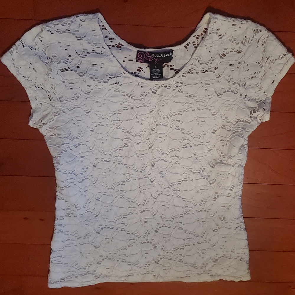 Peck & Peck Cream Lace Short Sleeve Top